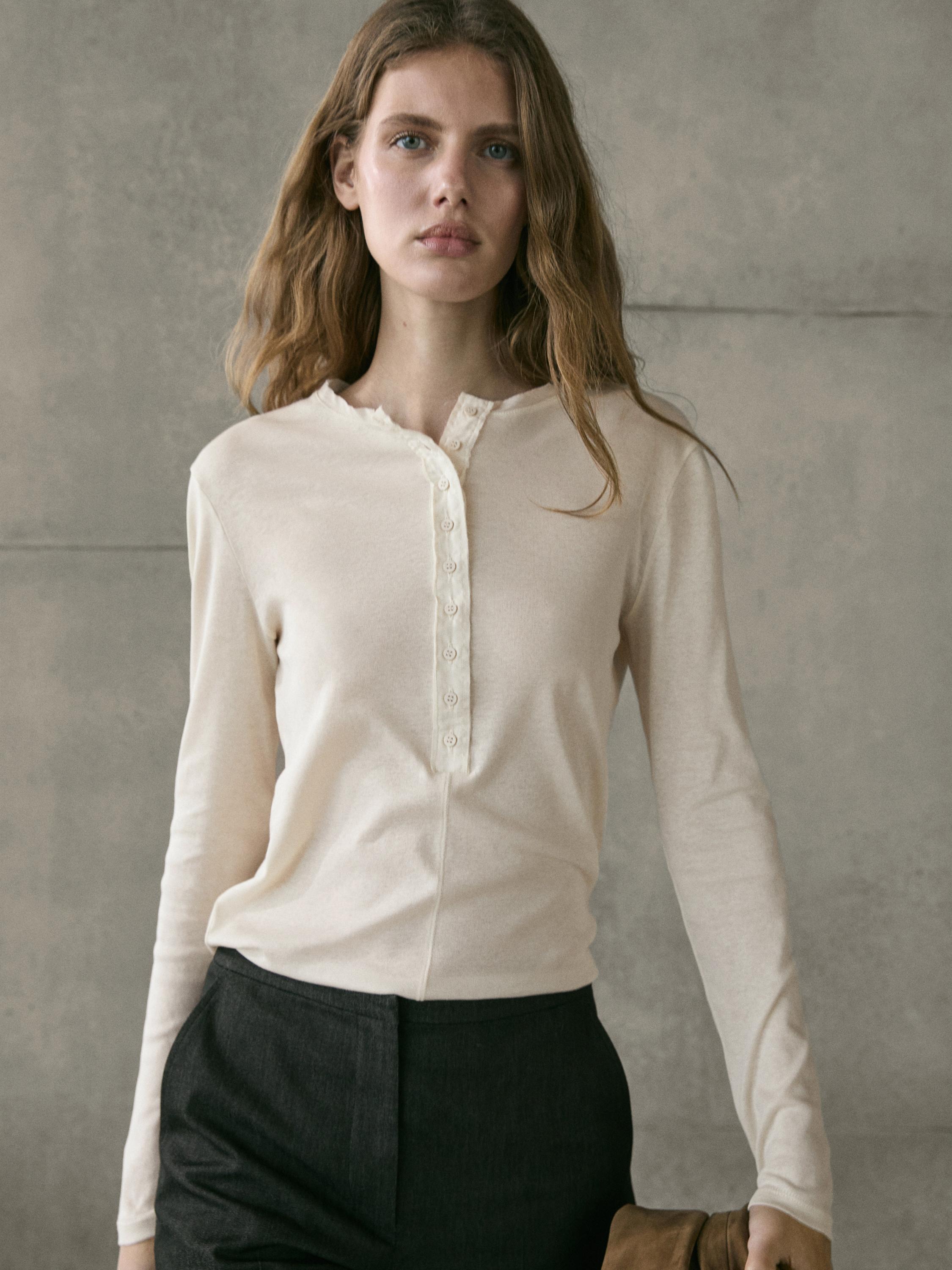 Button-up cotton T-shirt